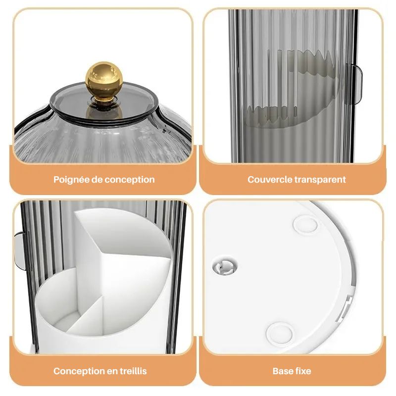 360° Porte pinceaux de maquillage rotatif avec couvercle